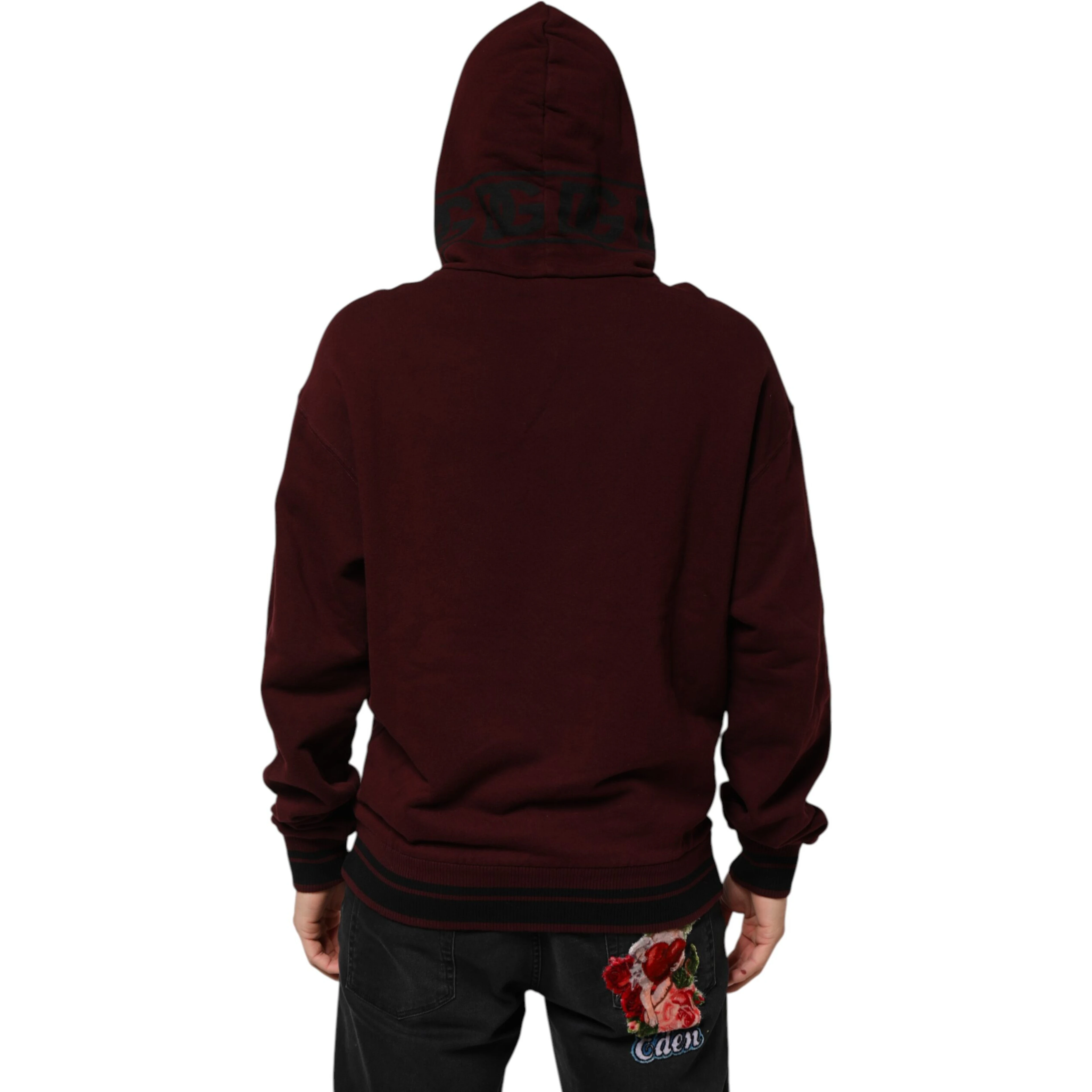 Burgundy Cotton Plaid Lined Men Hoodie Sweater