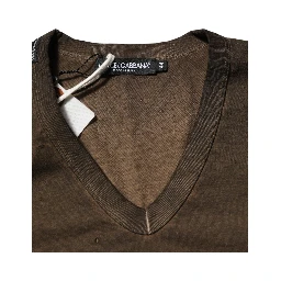 Dark Brown Cotton Tattered Logo Men T-shirt