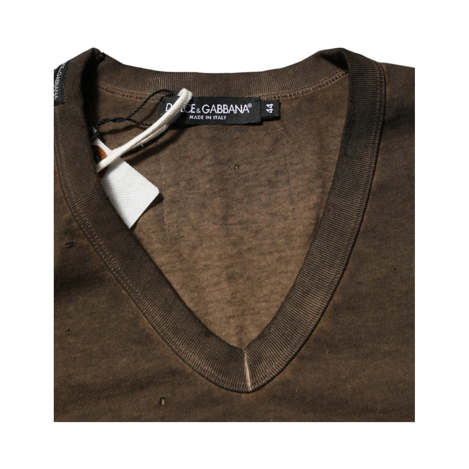 Dark Brown Cotton Tattered Logo Men T-shirt