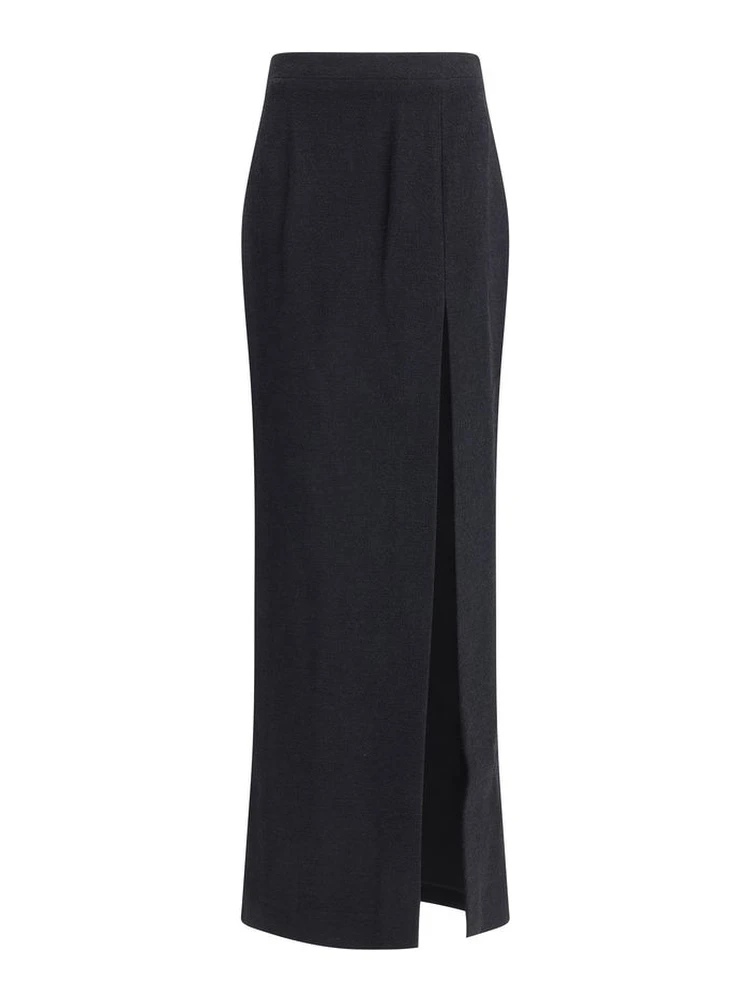 Black Fleece Wool Long Skirt