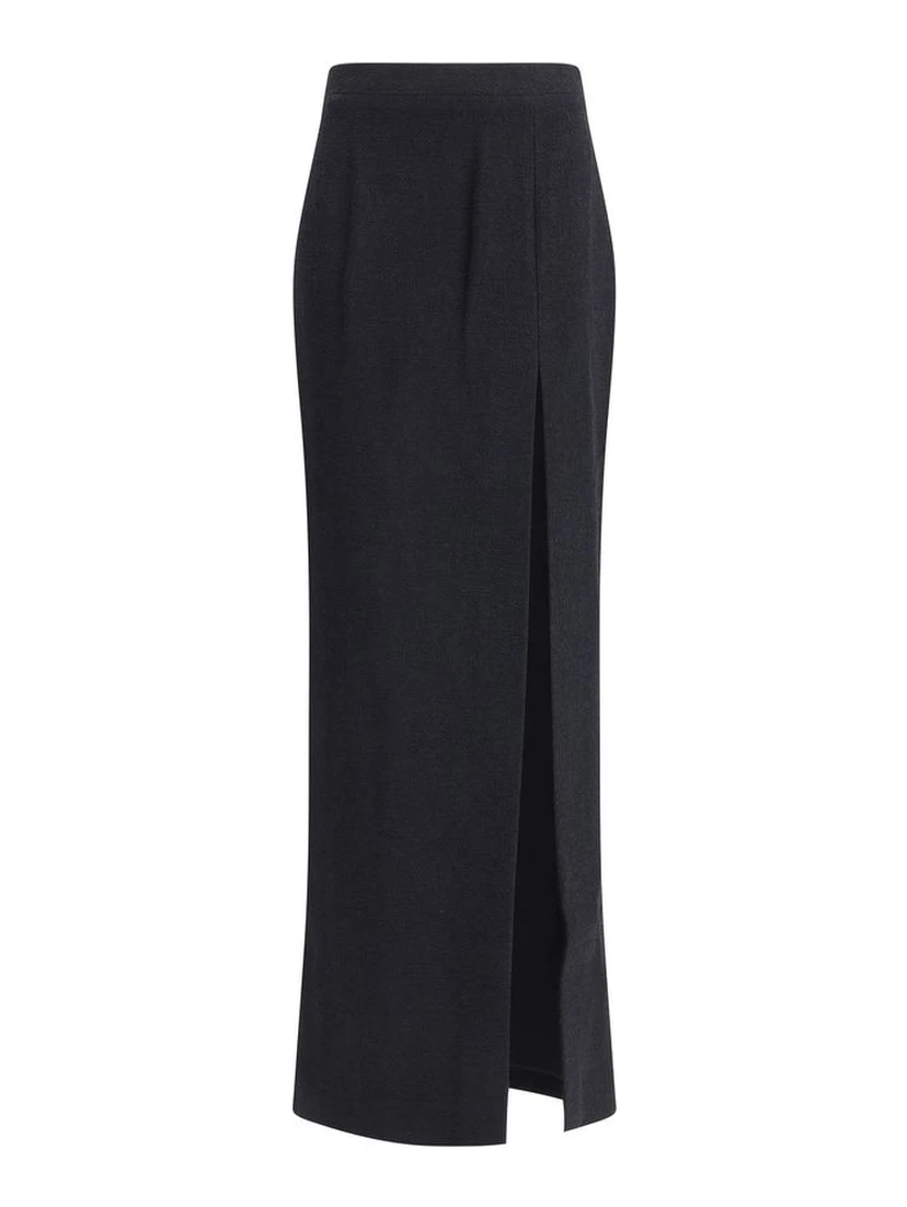 Black Fleece Wool Long Skirt