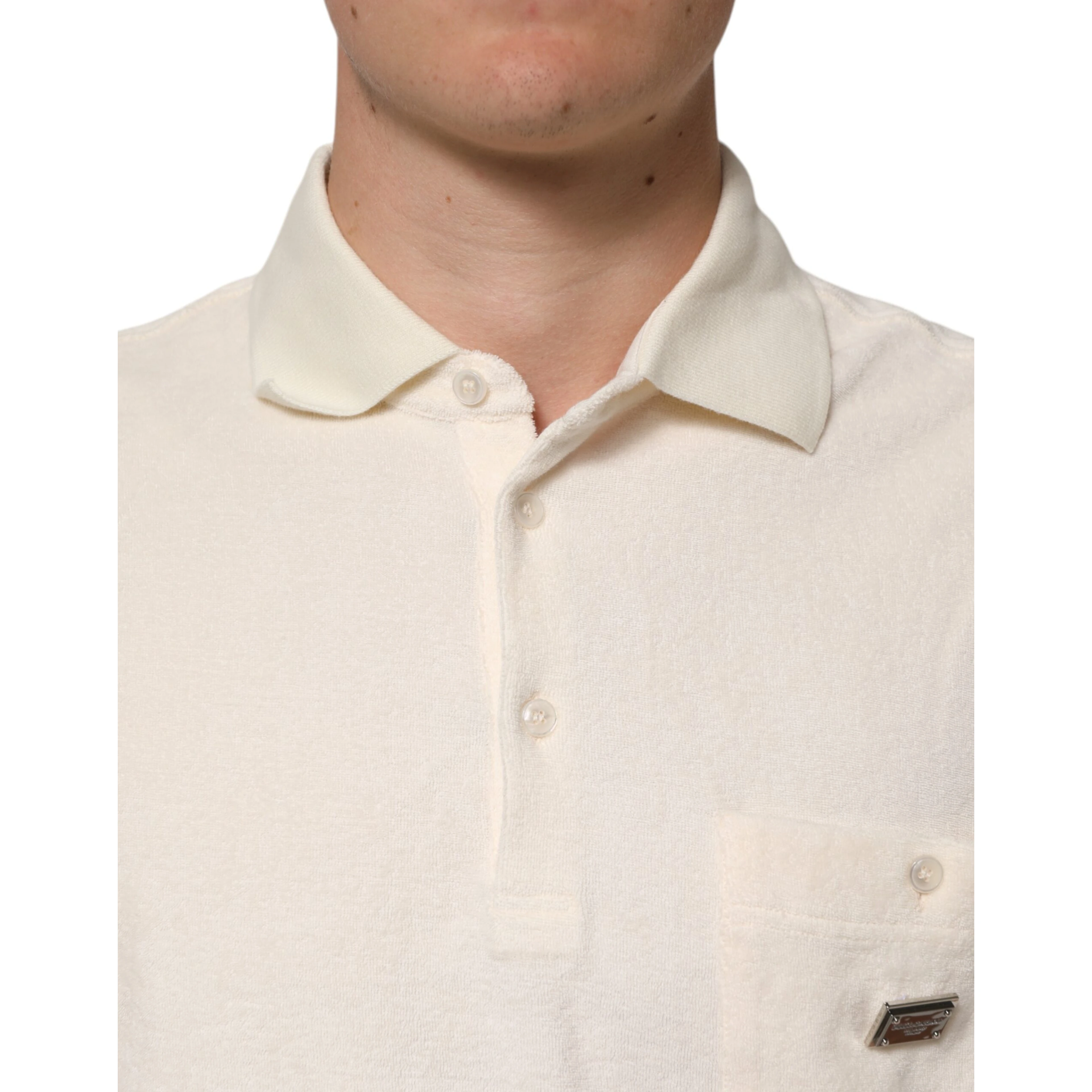Ivory Cotton Terry Logo Pocket Polo T-shirt