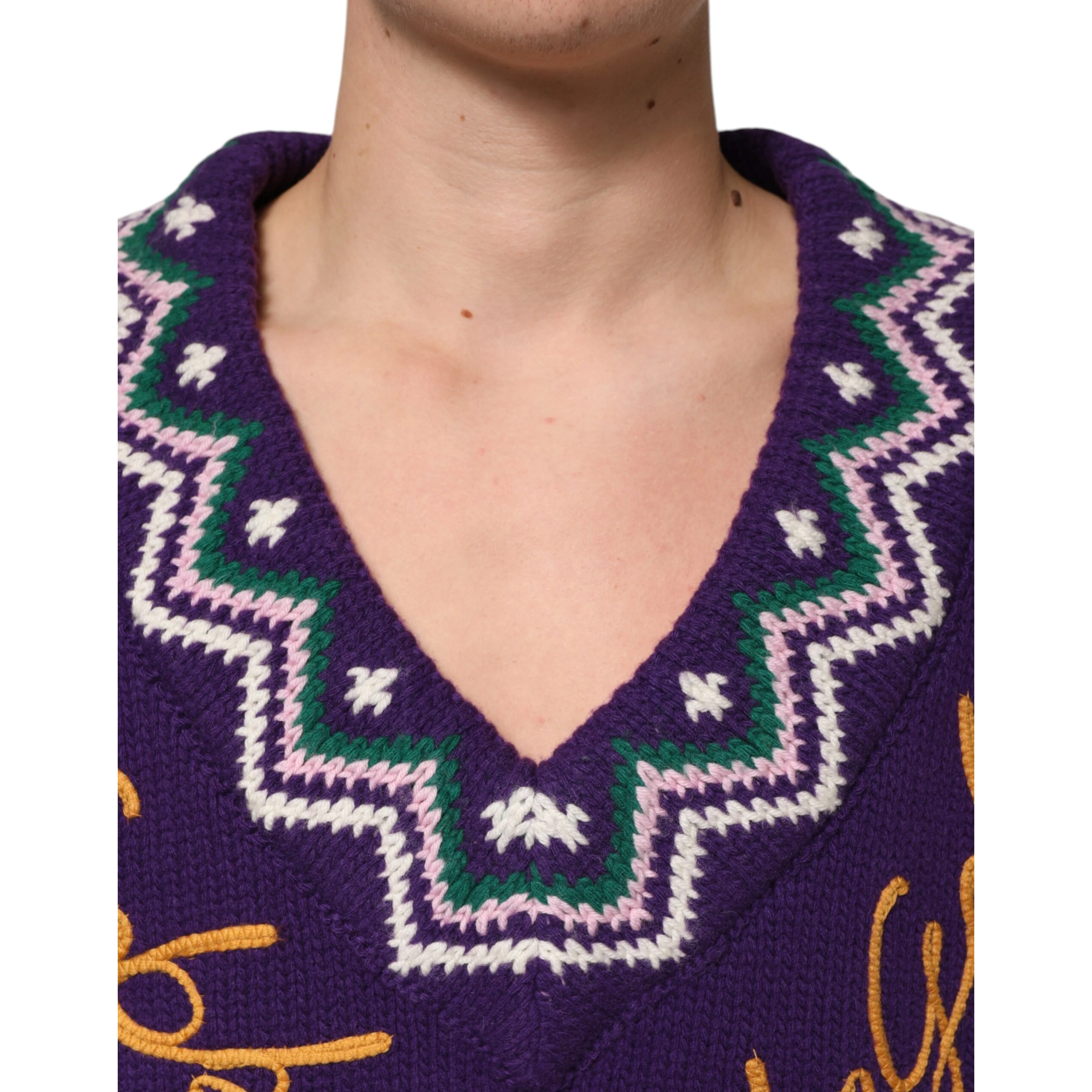 Purple Wool DG Logo Men Knit Pullover Sweater