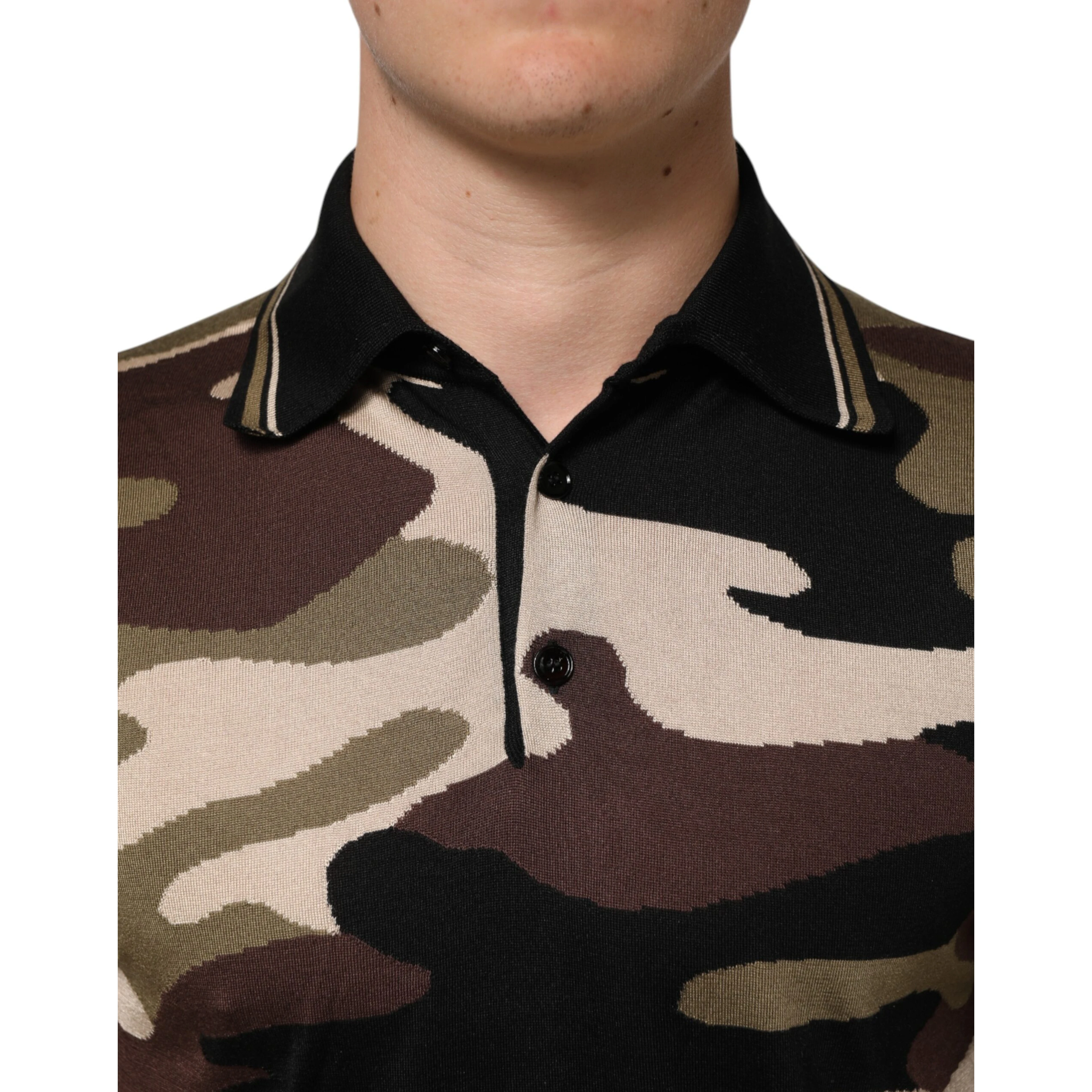 Camouflage Brown Silk MilitaryPolo T-shirt