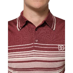 Cotton Burgundy Striped DG Logo Polo  T-shirt