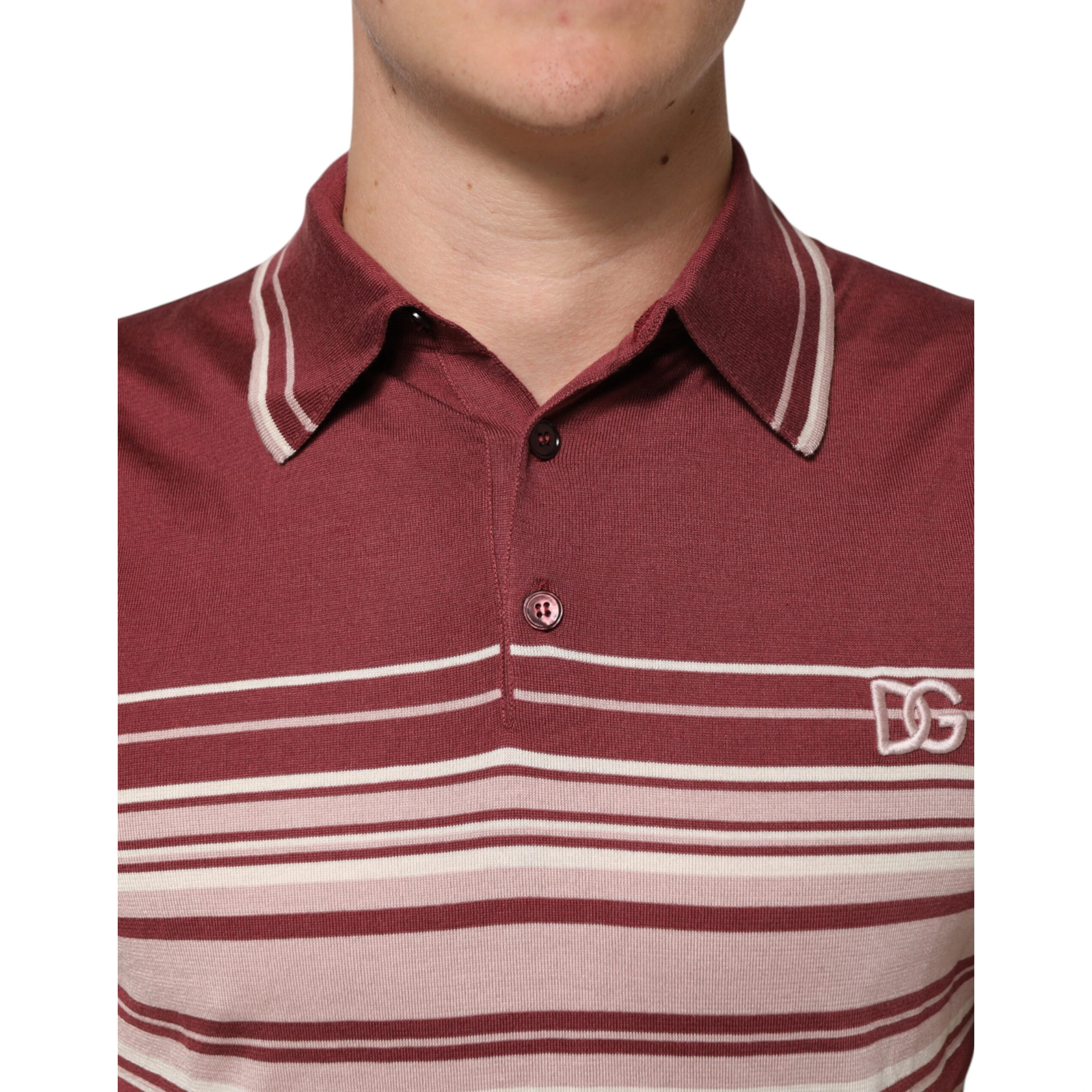 Cotton Burgundy Striped DG Logo Polo  T-shirt