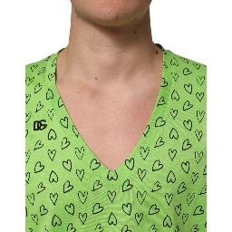 Green V-Neck DG Logo Heart Print T-shirt