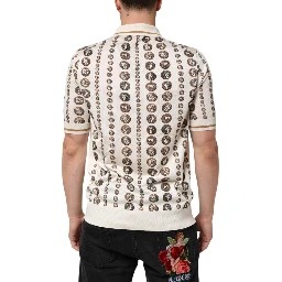 Silk Ivory Coin Print Logo Men Polo T-shirt