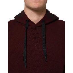 Burgundy Cotton Plaid Lined Men Hoodie Sweater