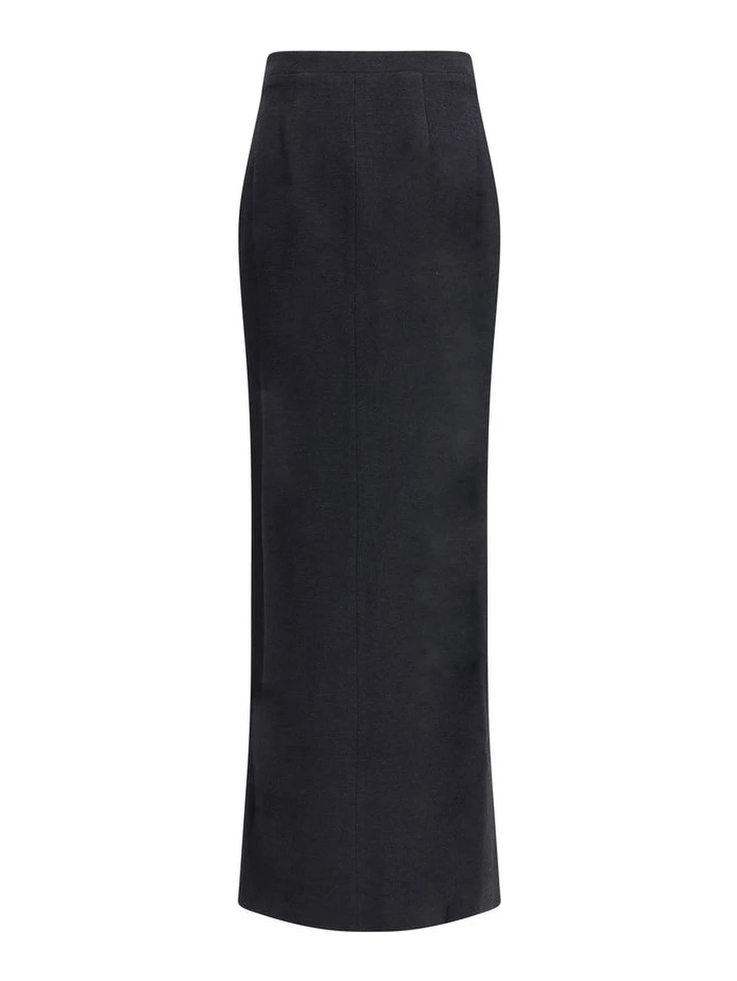 Black Fleece Wool Long Skirt