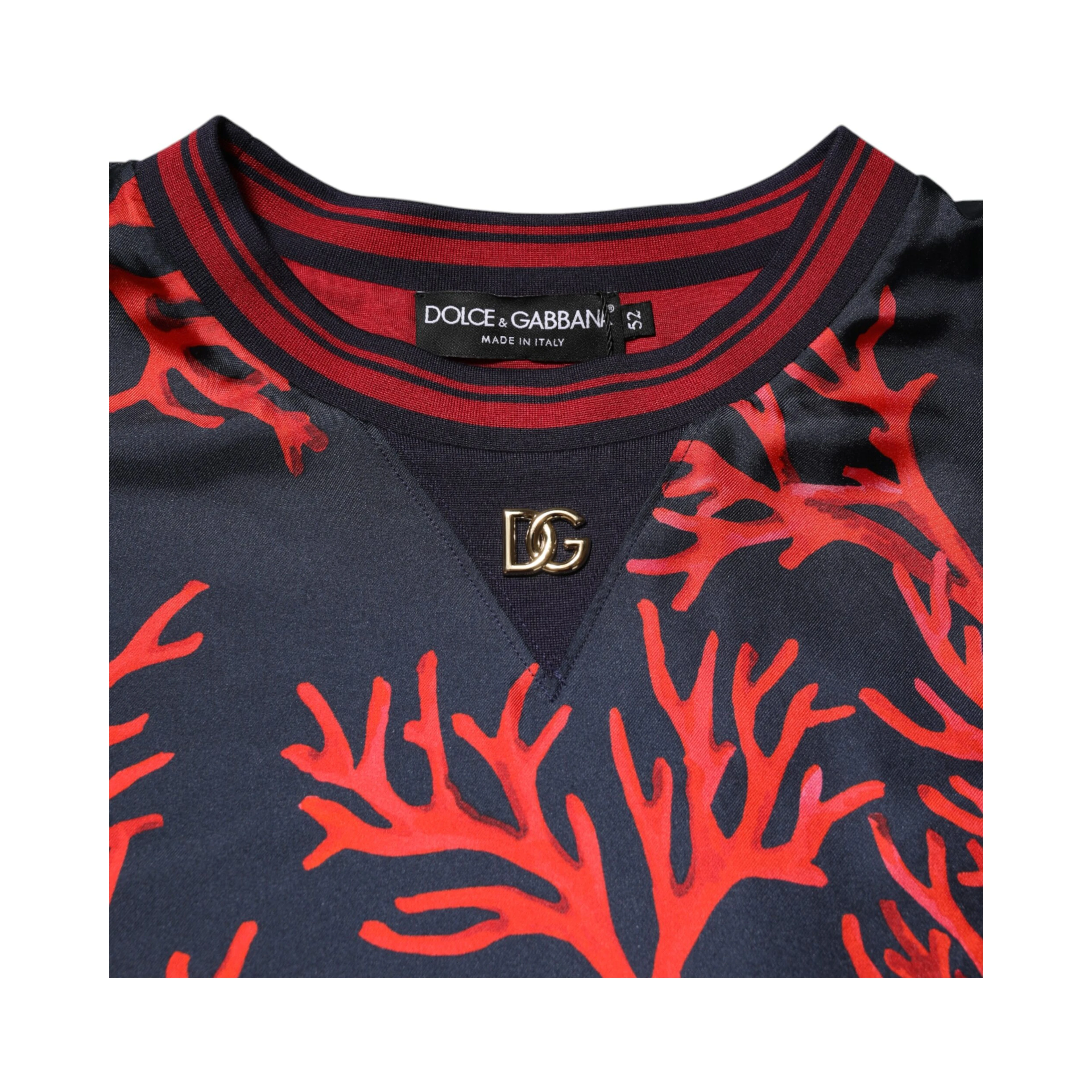 Silk Navy Red Coral Print Pullover Sweater
