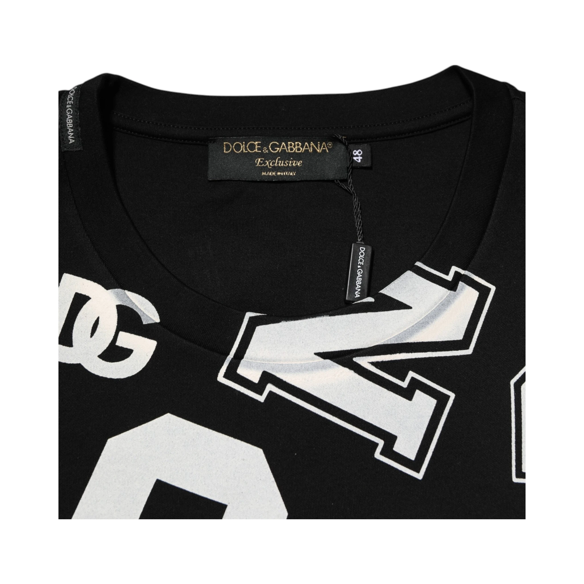 Black Cotton Letter Print Short Sleeve T-shirt