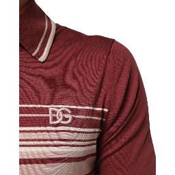 Cotton Burgundy Striped DG Logo Polo  T-shirt