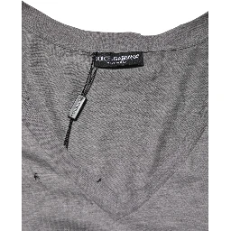Gray Cotton Tattered Logo Patch Men T-shirt