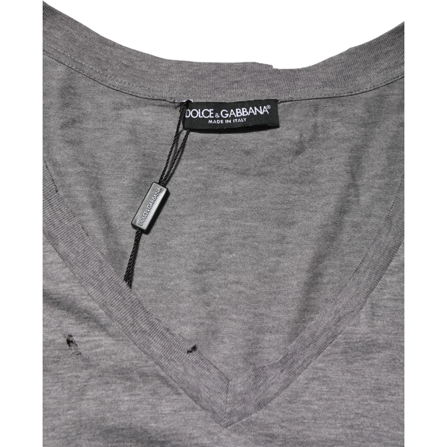 Gray Cotton Tattered Logo Patch Men T-shirt