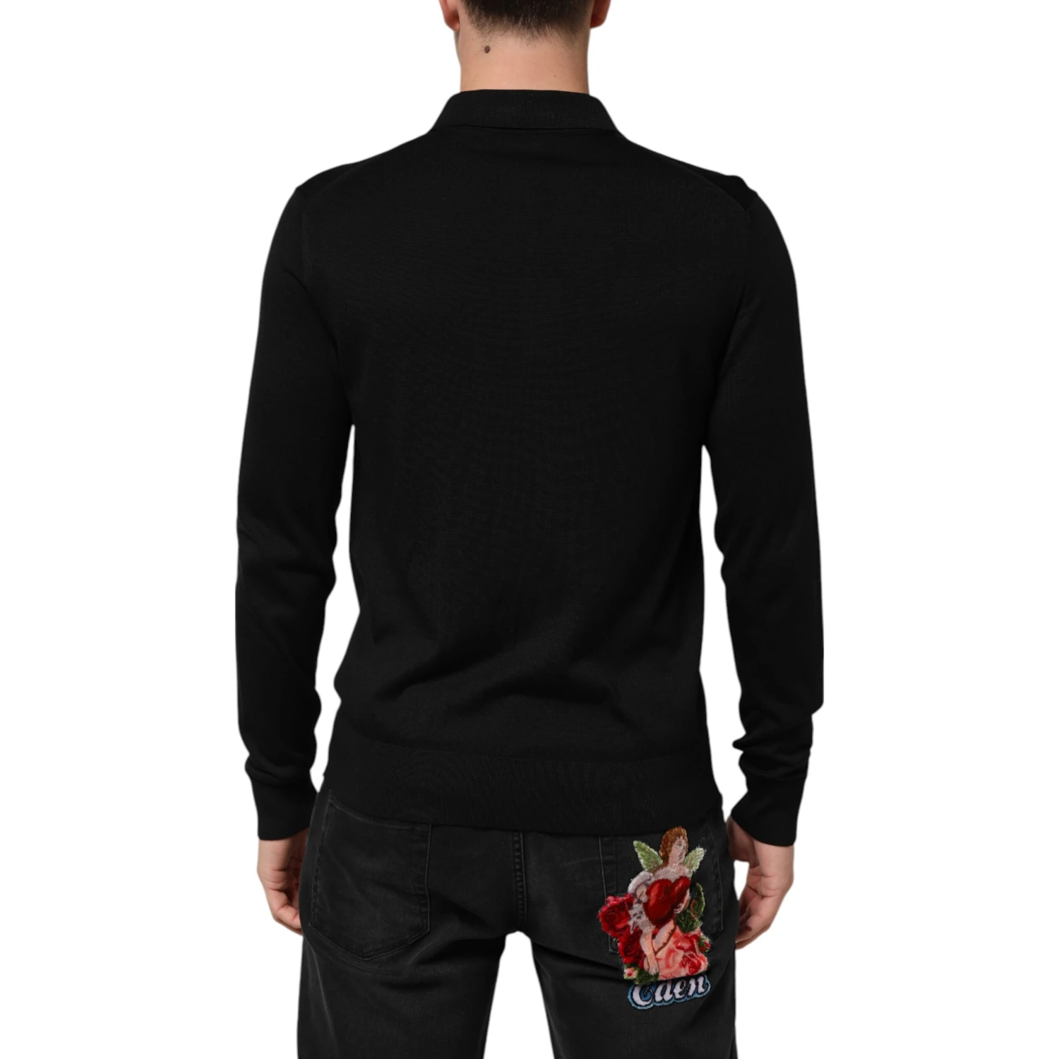 Black Silk Button Up Lightweight Sweater