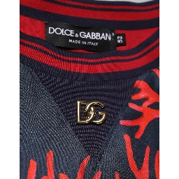 Silk Navy Red Coral Print Pullover Sweater