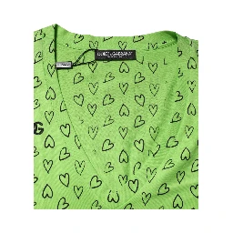 Green V-Neck DG Logo Heart Print T-shirt