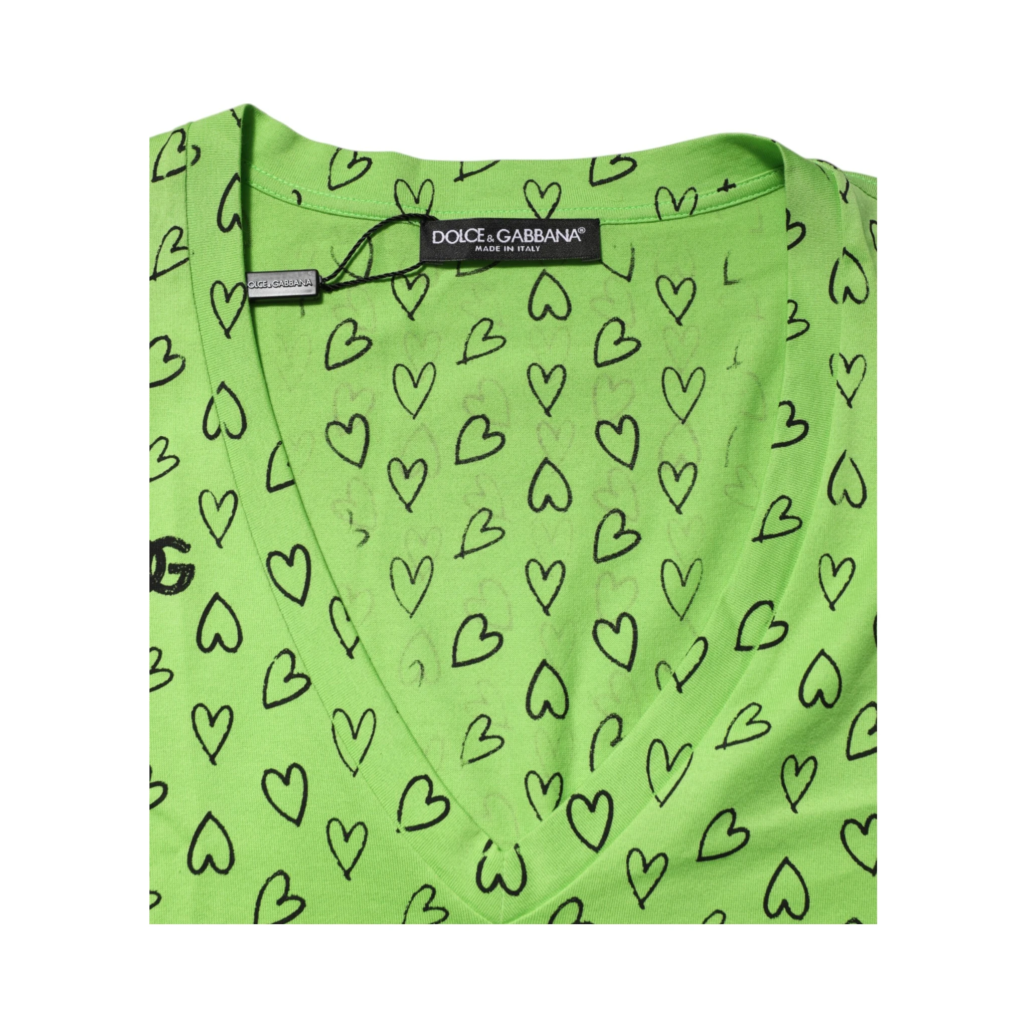 Green V-Neck DG Logo Heart Print T-shirt