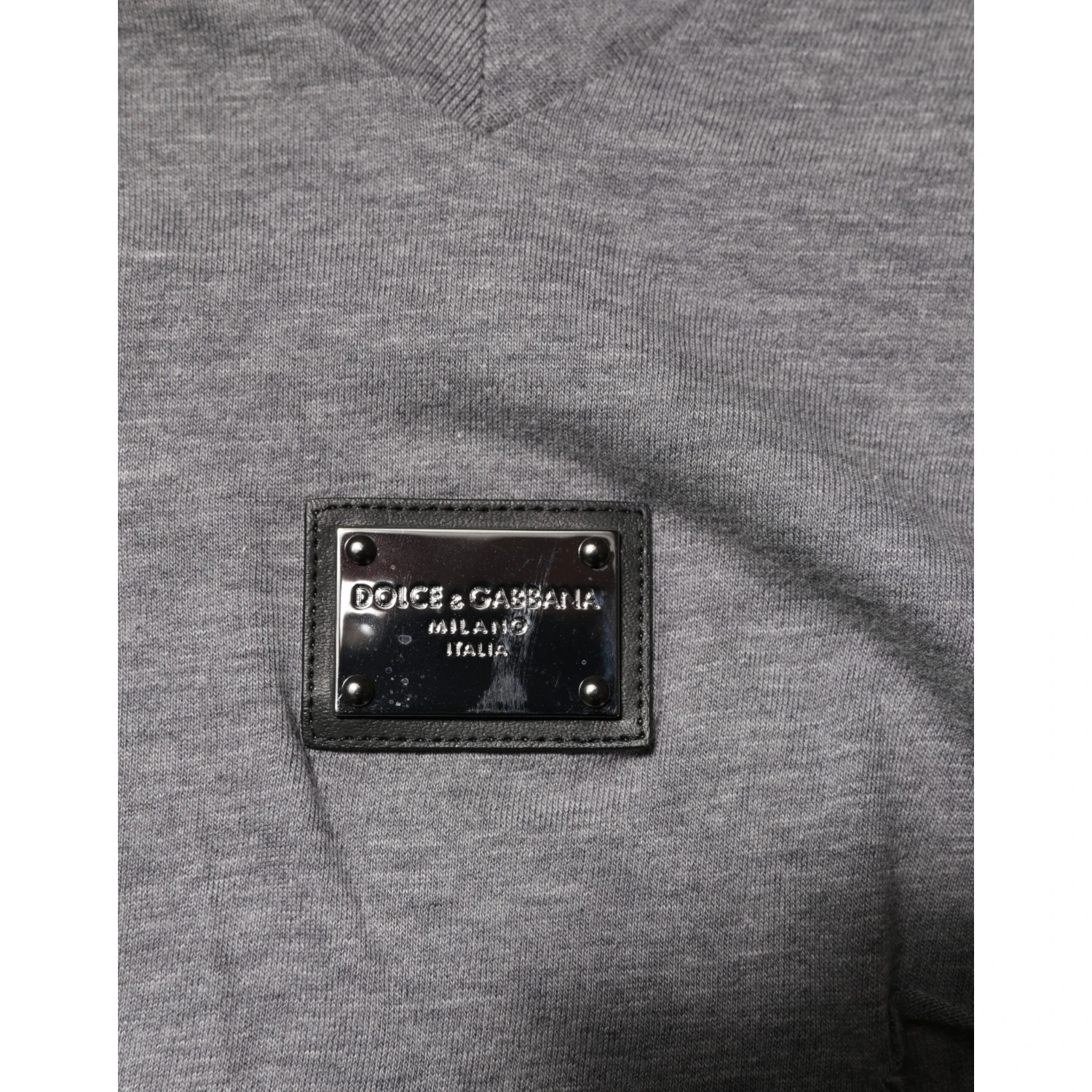 Gray Cotton Tattered Logo Patch Men T-shirt