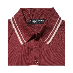 Cotton Burgundy Striped DG Logo Polo  T-shirt