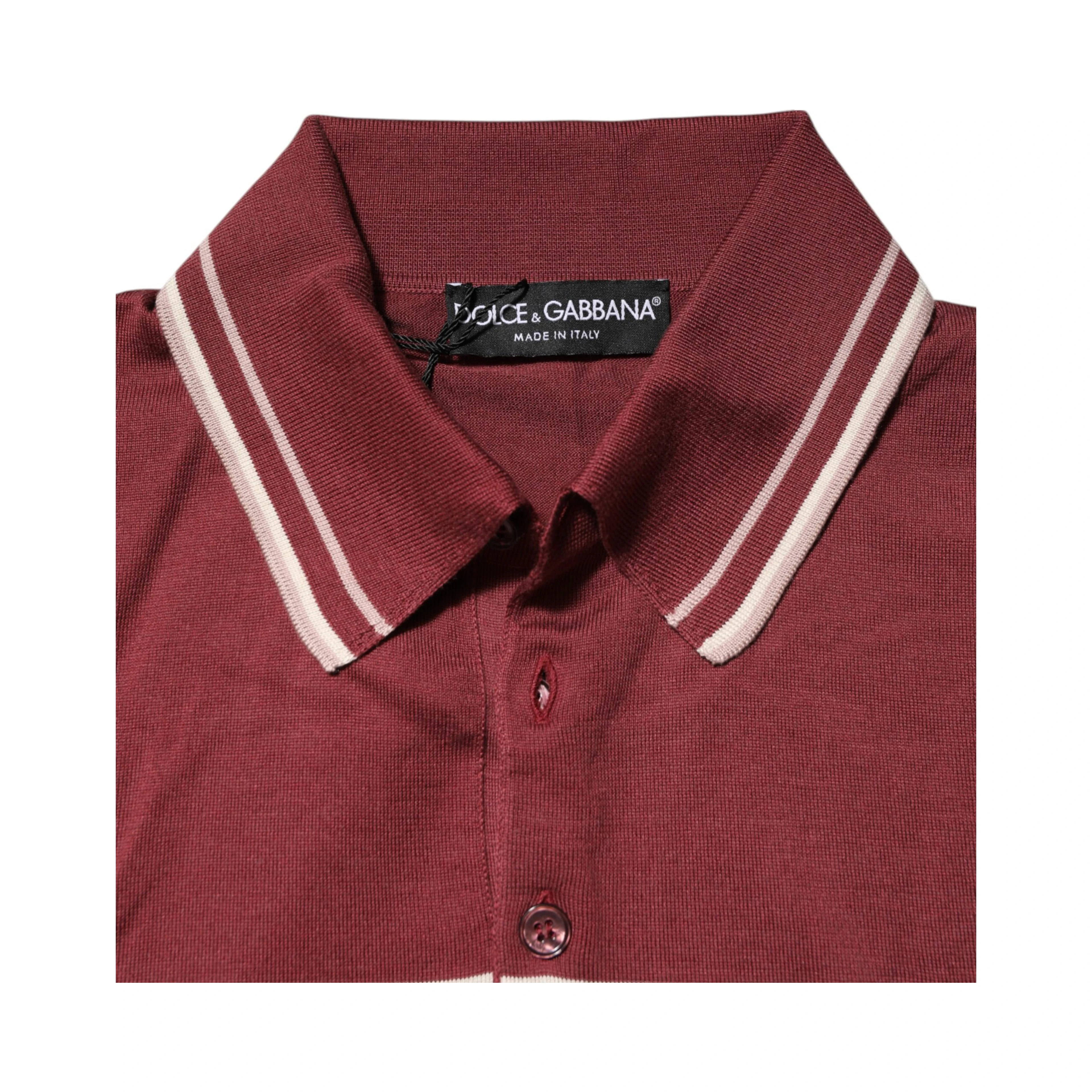 Cotton Burgundy Striped DG Logo Polo  T-shirt