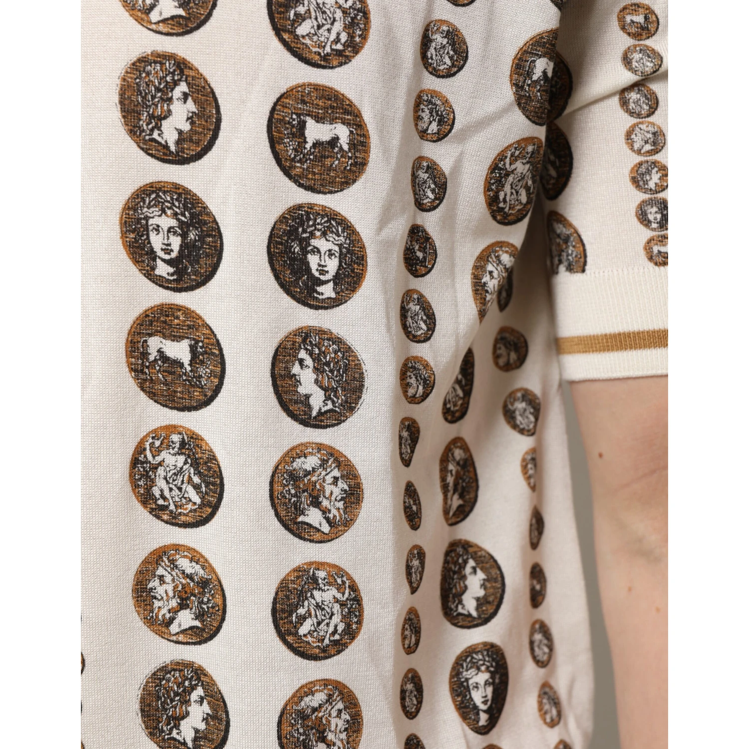 Silk Ivory Coin Print Logo Men Polo T-shirt