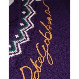 Purple Wool DG Logo Men Knit Pullover Sweater