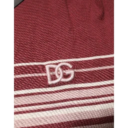 Cotton Burgundy Striped DG Logo Polo  T-shirt