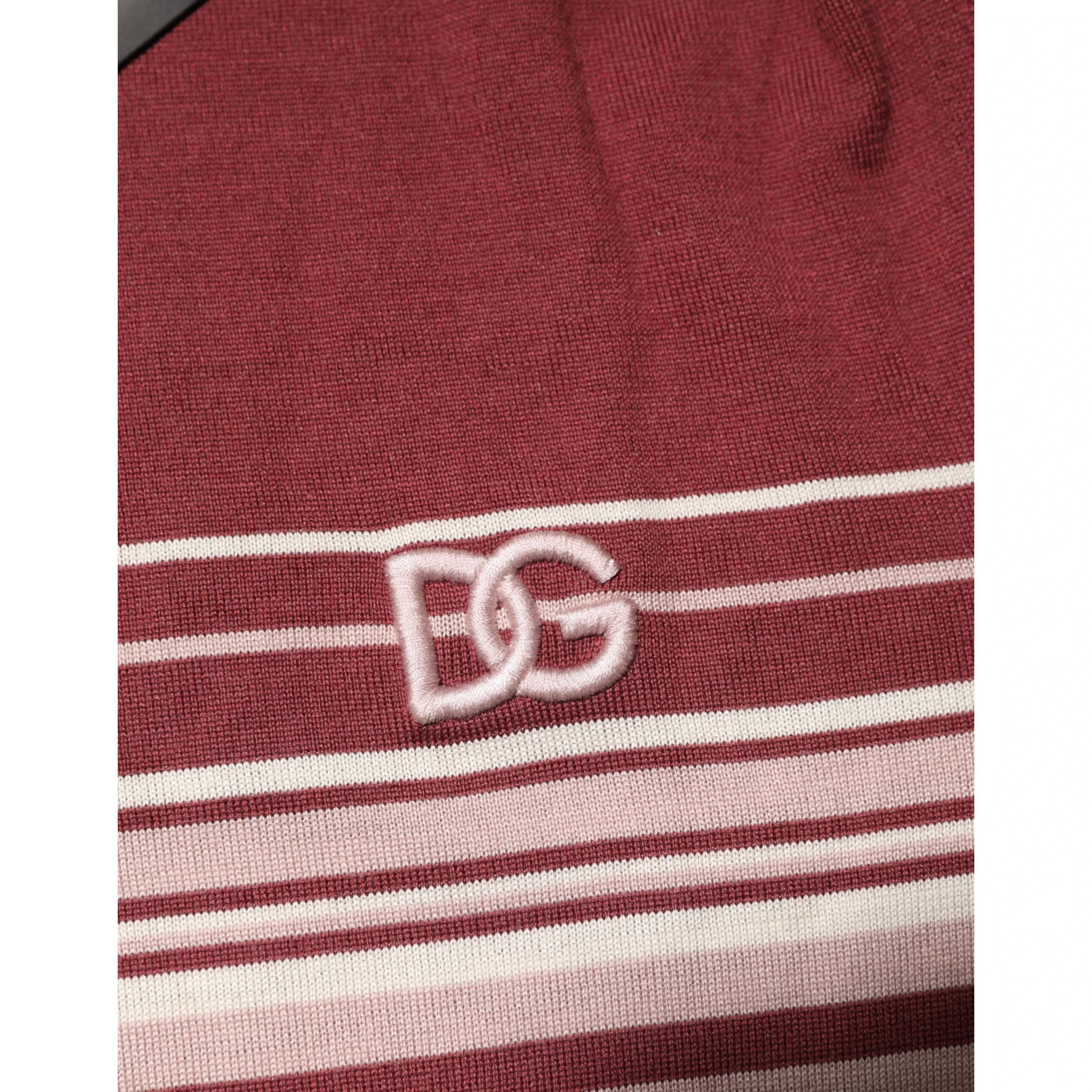 Cotton Burgundy Striped DG Logo Polo  T-shirt