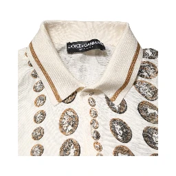 Silk Ivory Coin Print Logo Men Polo T-shirt