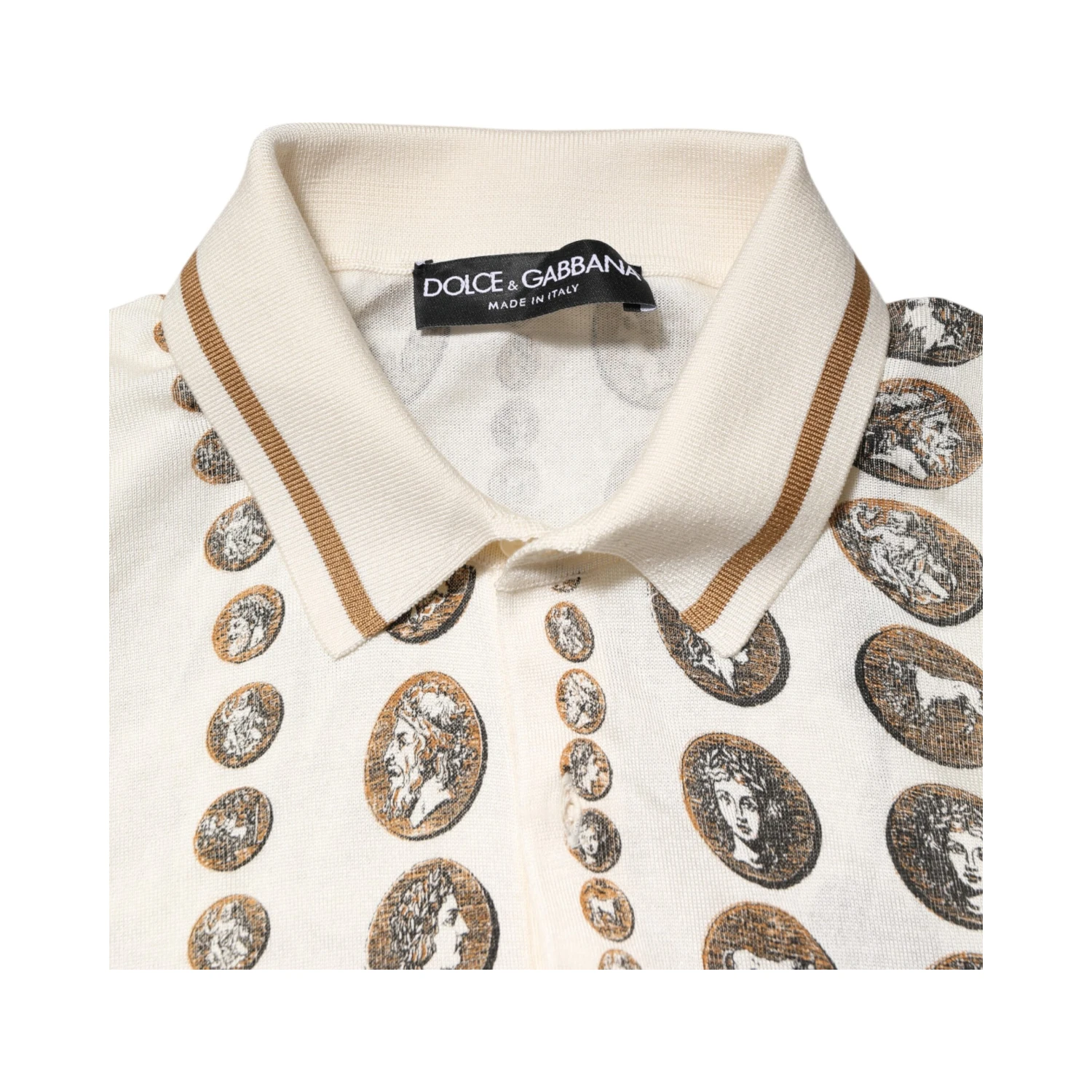 Silk Ivory Coin Print Logo Men Polo T-shirt