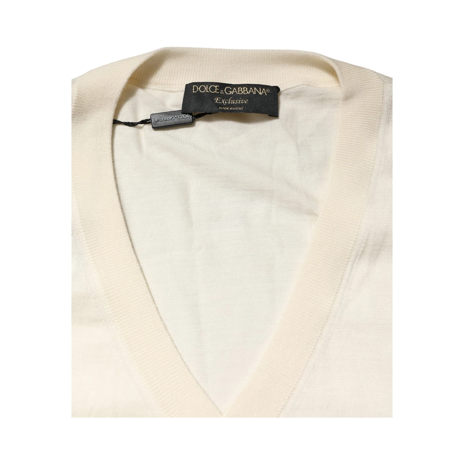 Ivory Virgin Wool Men V-Neck Knit Sweater