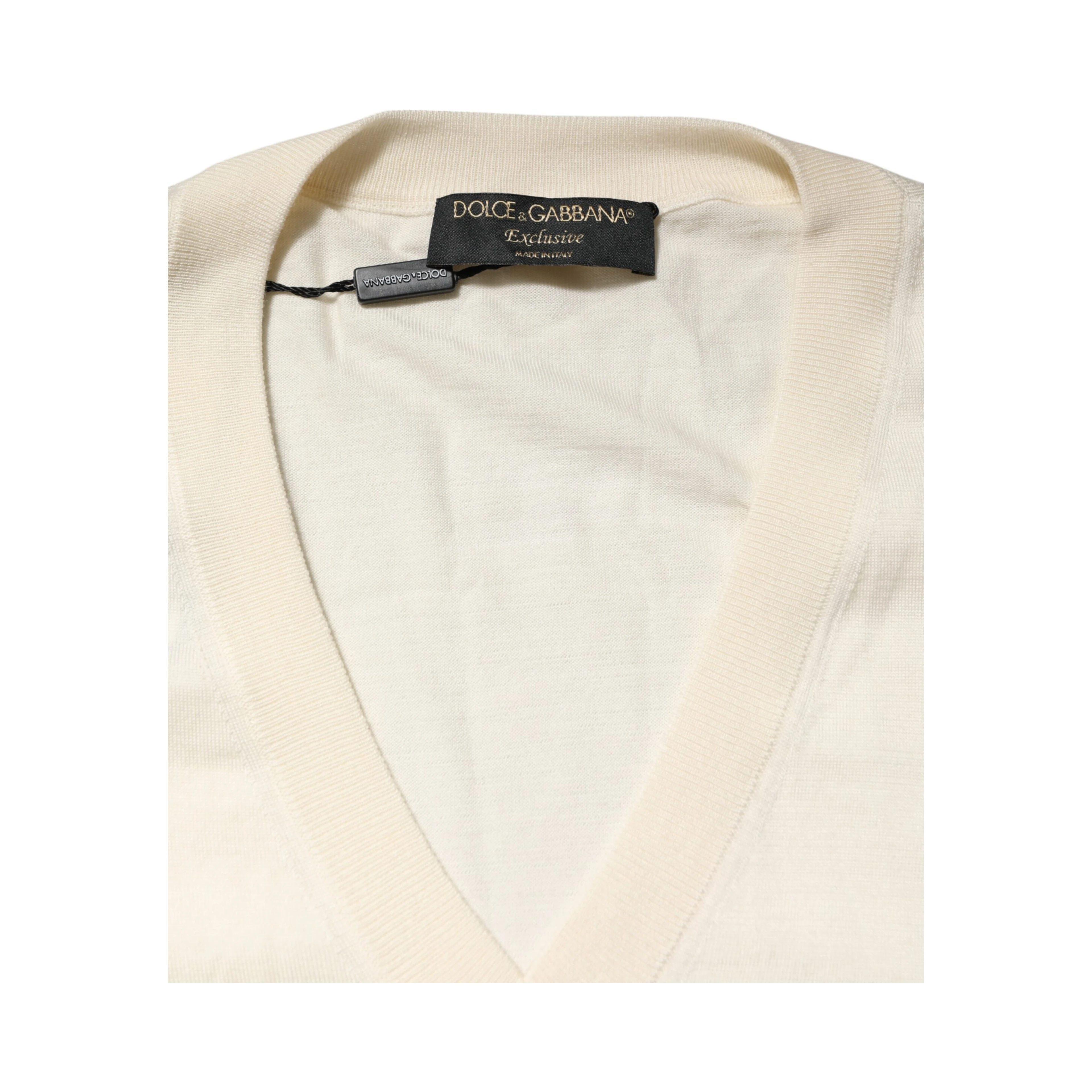 Ivory Virgin Wool Men V-Neck Knit Sweater