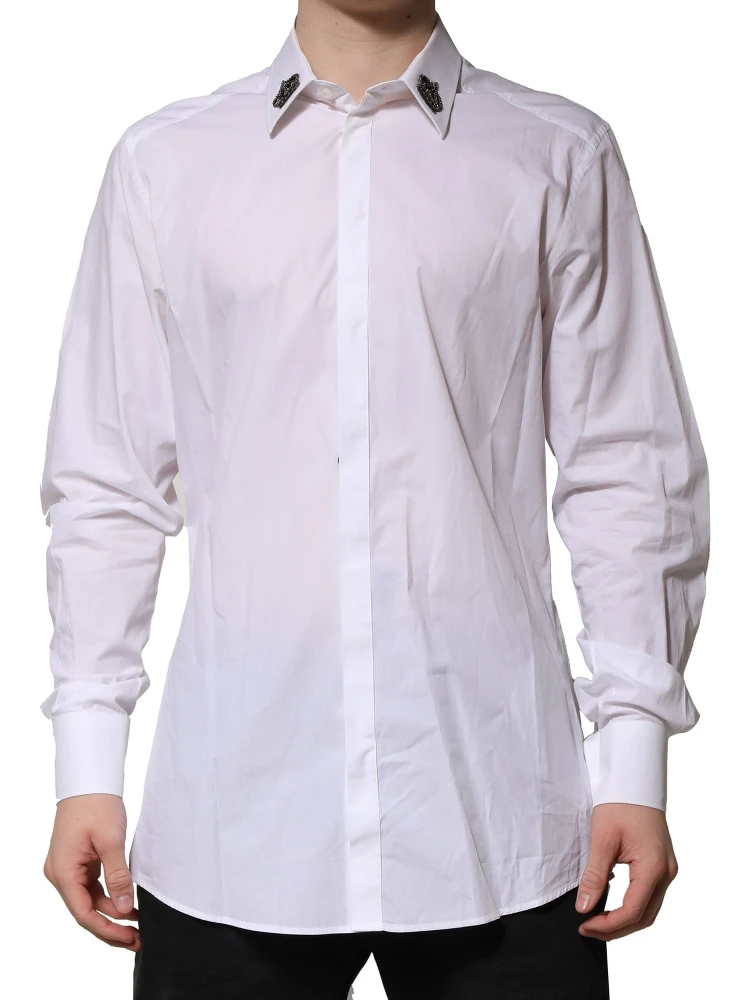 White Cotton Crown Collar GOLD Formal Shirt