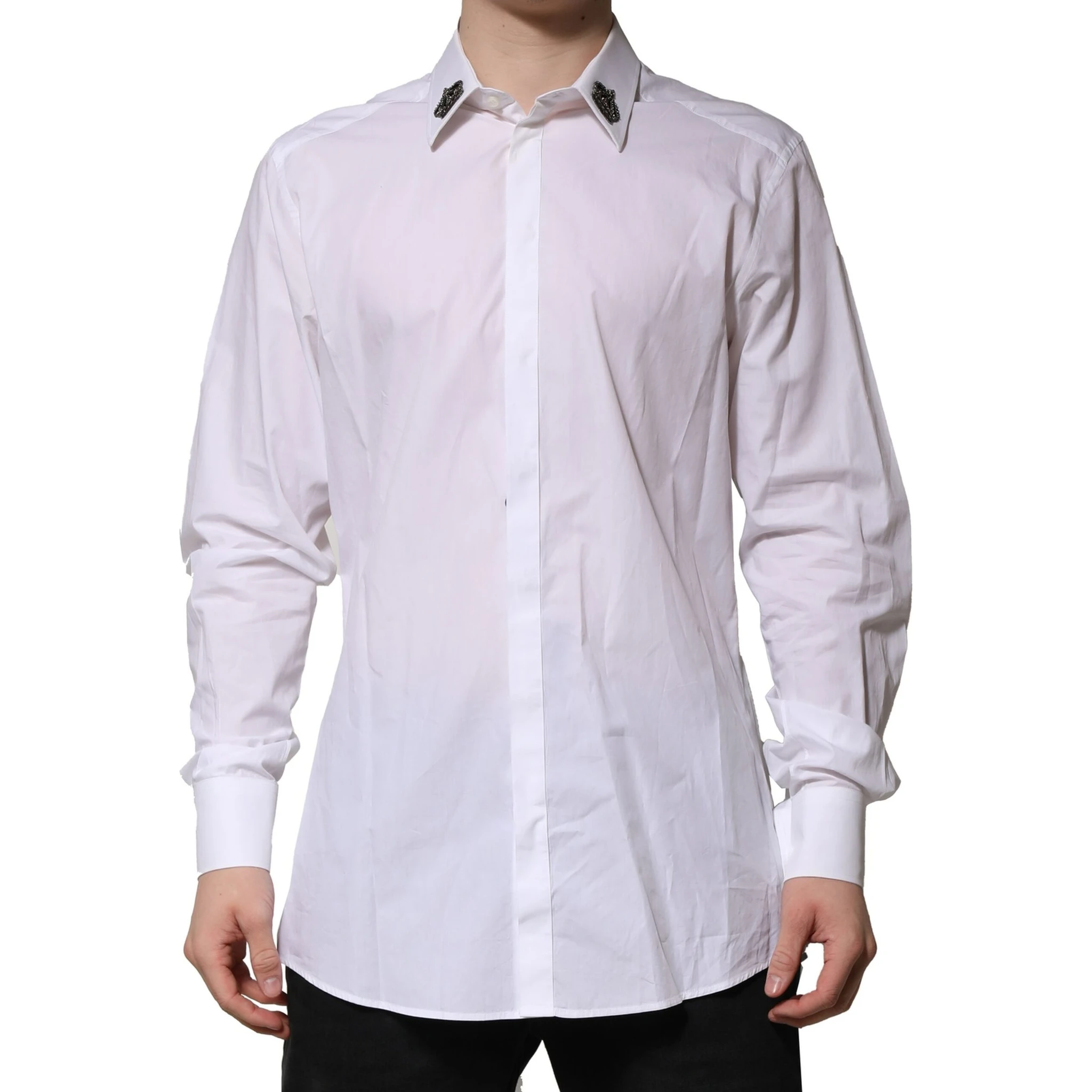 White Cotton Crown Collar GOLD Formal Shirt
