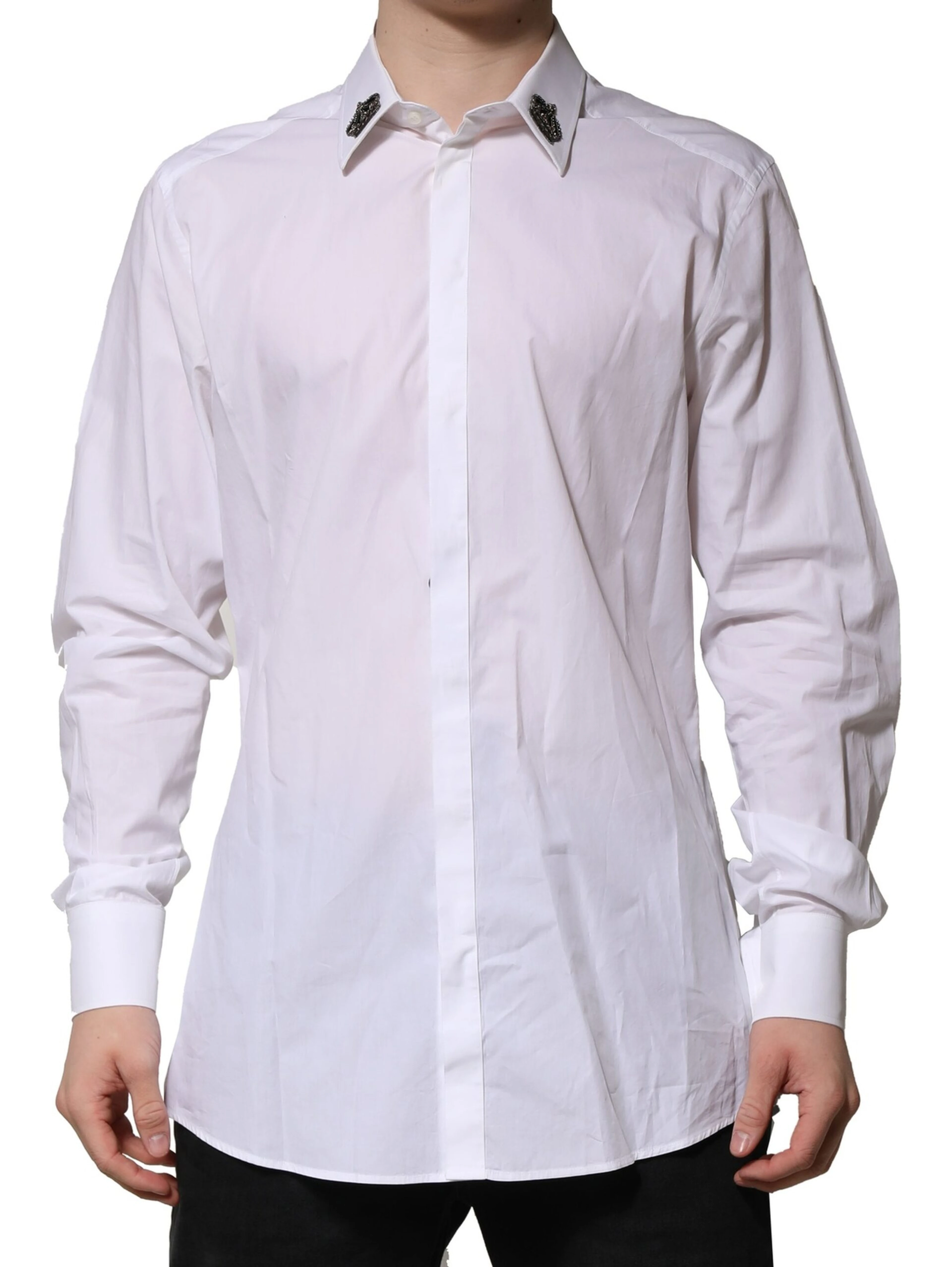 White Cotton Crown Collar GOLD Formal Shirt