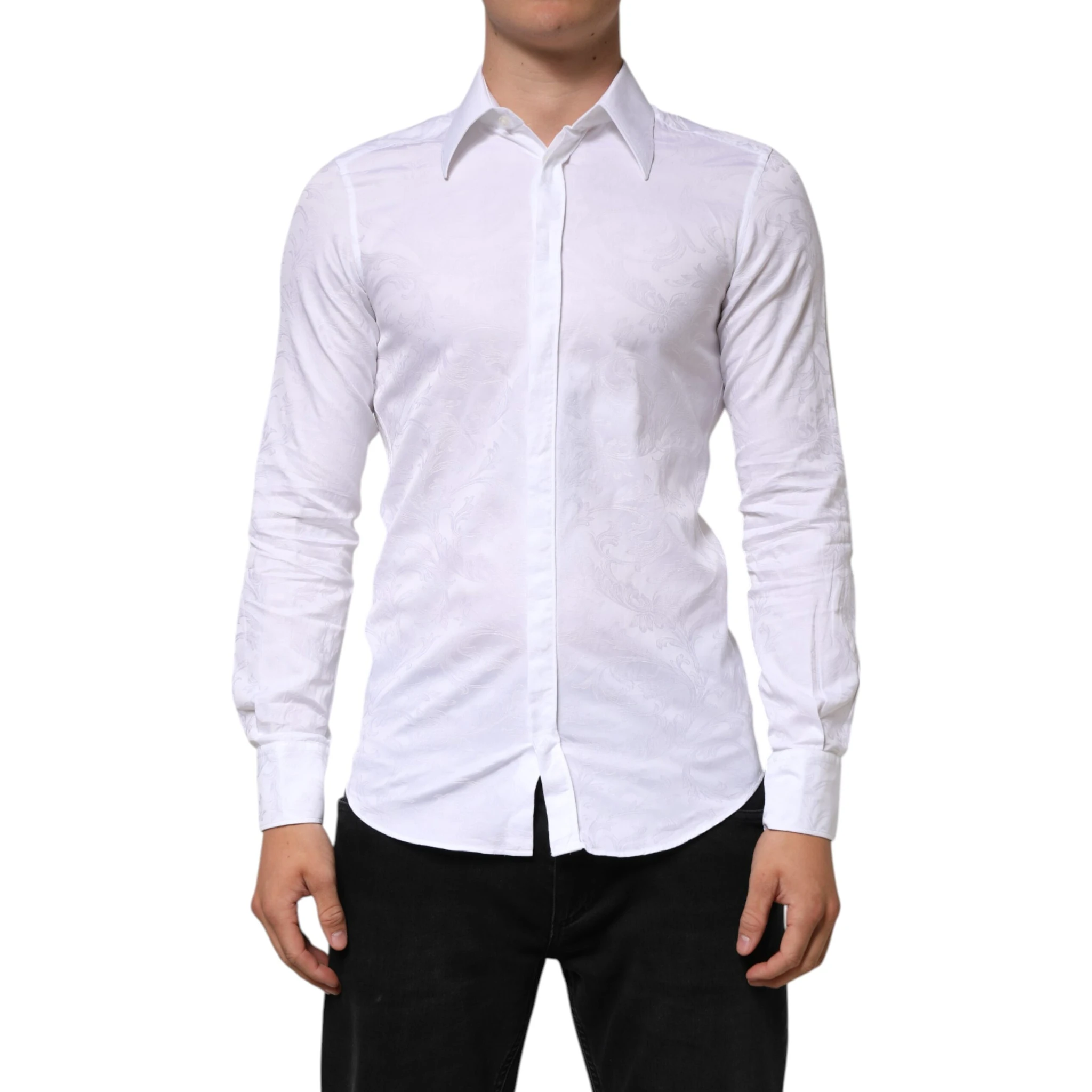 White Cotton MARTINI Paisley Jacquard Shirt