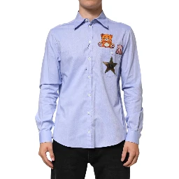 Light Blue Cotton Teddy Bear Long Sleeve Shirt