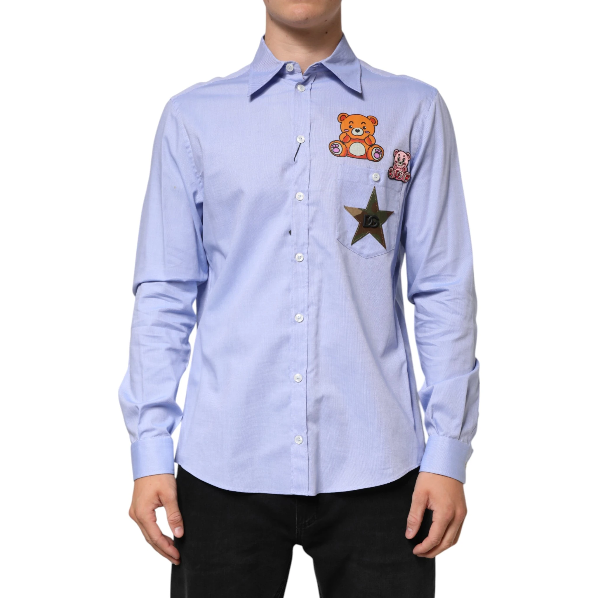 Light Blue Cotton Teddy Bear Long Sleeve Shirt