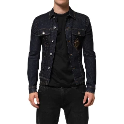 Indigo Blue Denim Slim Fit Logo Patch Jacket