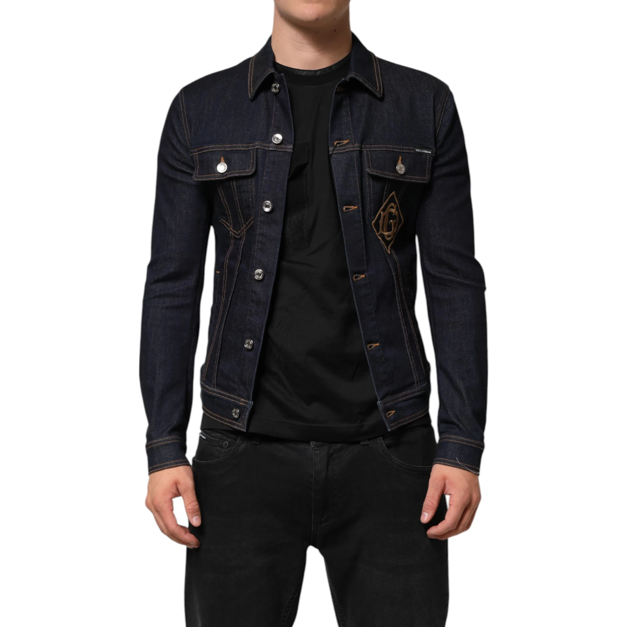 Indigo Blue Denim Slim Fit Logo Patch Jacket