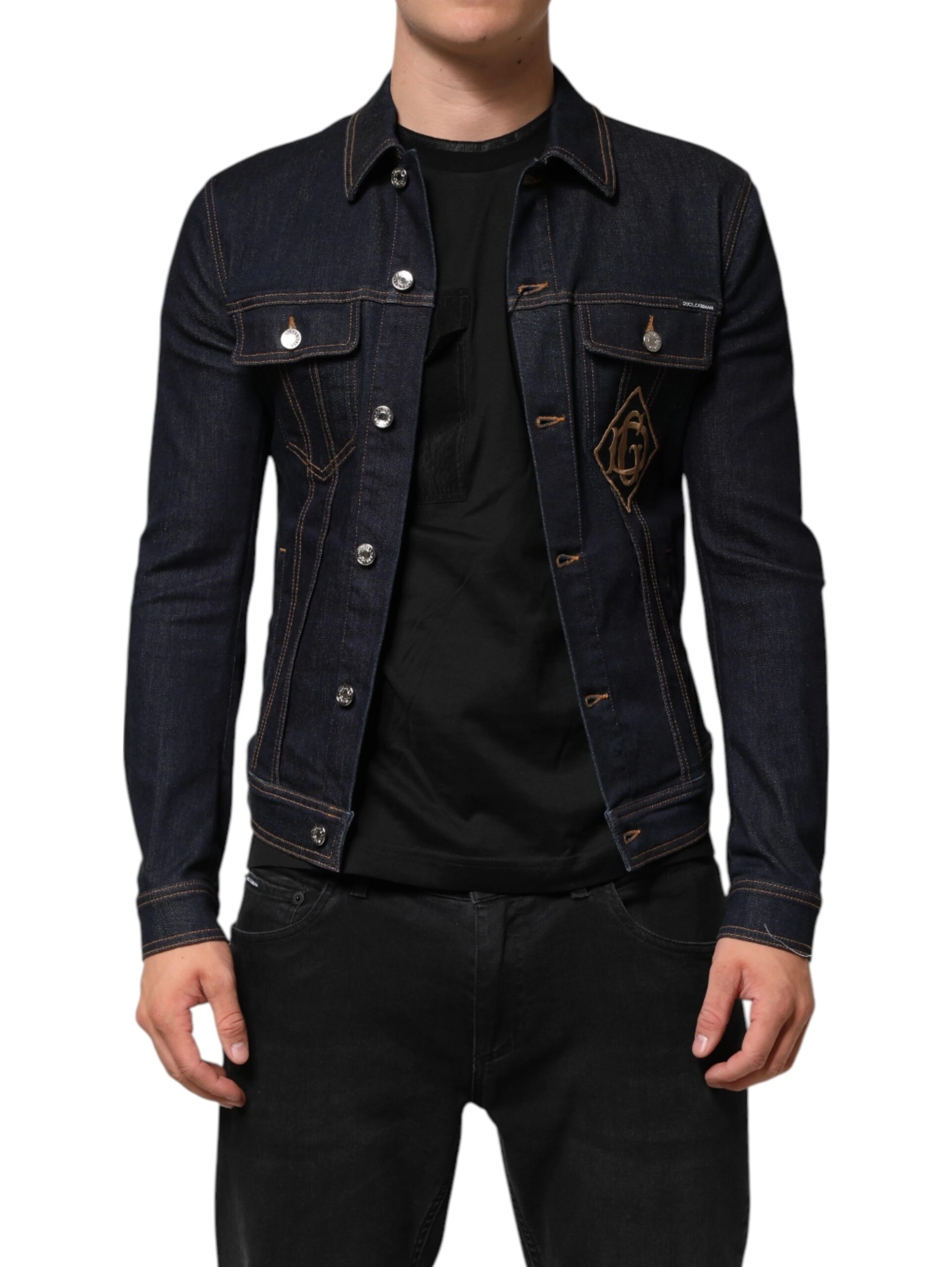 Indigo Blue Denim Slim Fit Logo Patch Jacket