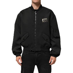 Black Polyester Logo Plaque Bomber Jacket
