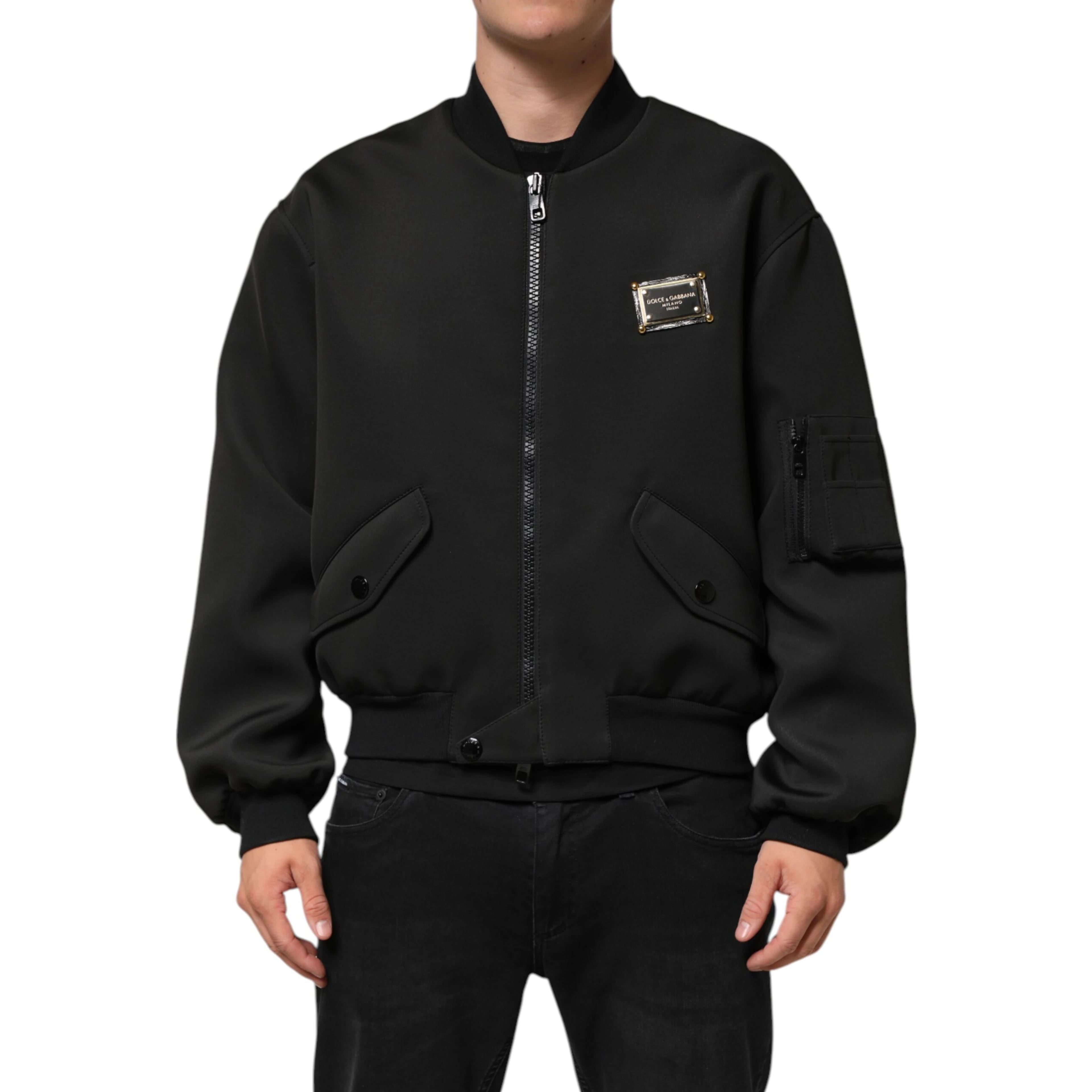 Black Polyester Logo Plaque Bomber Jacket