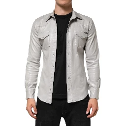 Metallic Gray Cotton Button Down Men Shirt