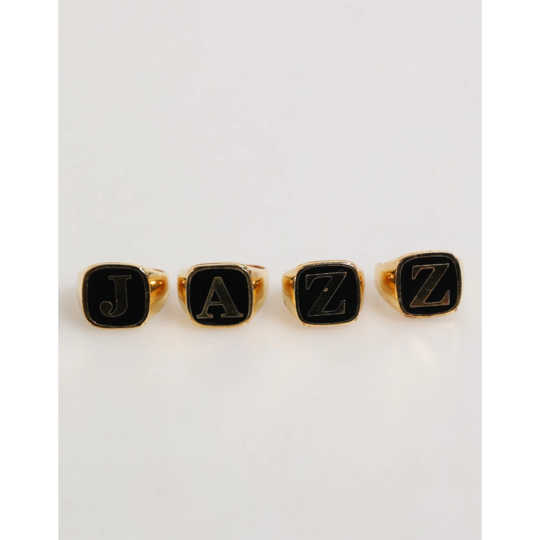 Gold Tone Brass JAZZ Letter Set 4 Pieces Adjustable Ring