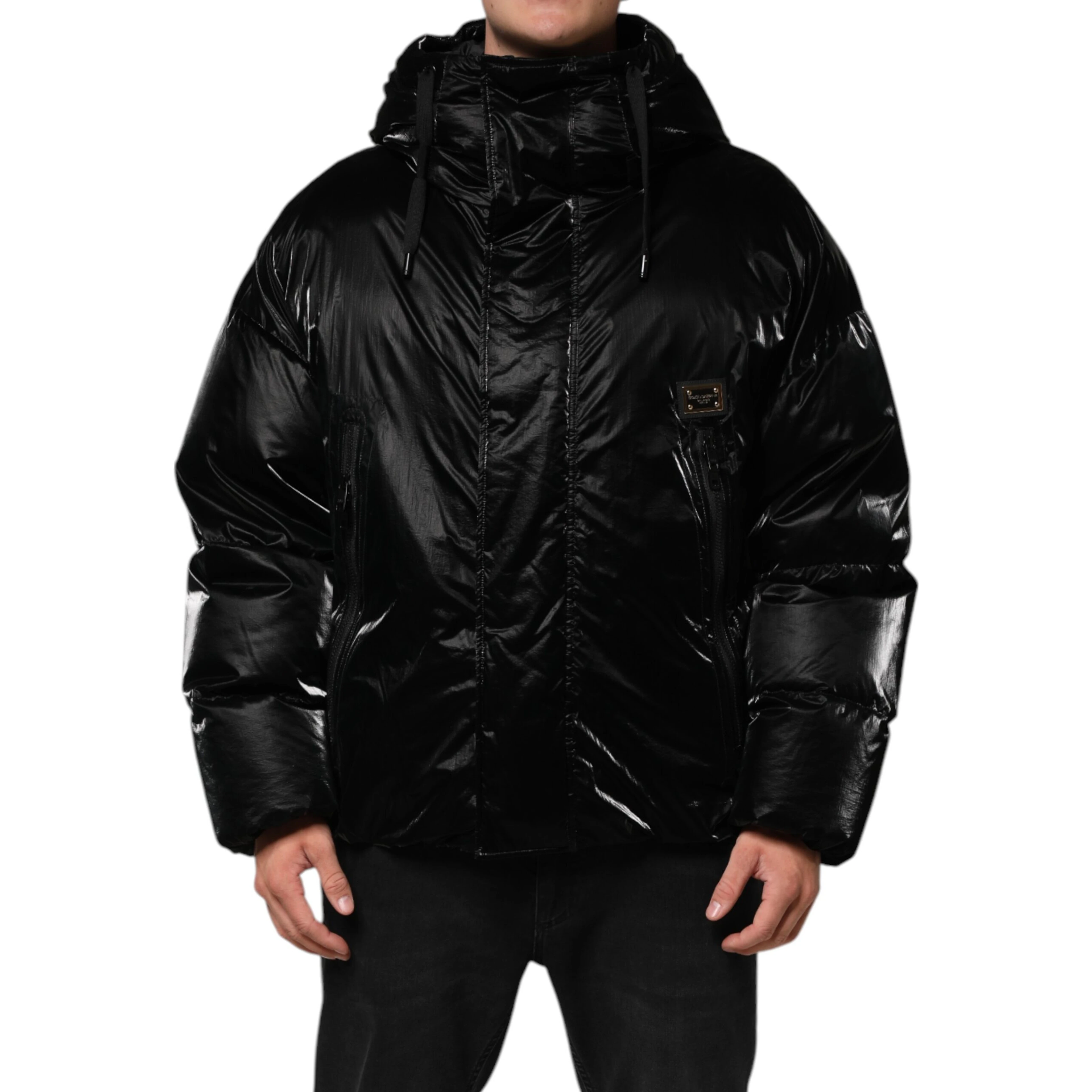 Black Logo Full Zip Hooded Quilted Jacket