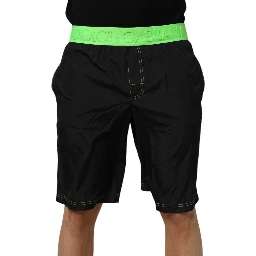 Black Green Logo Waistband Beachwear Short Swimwear