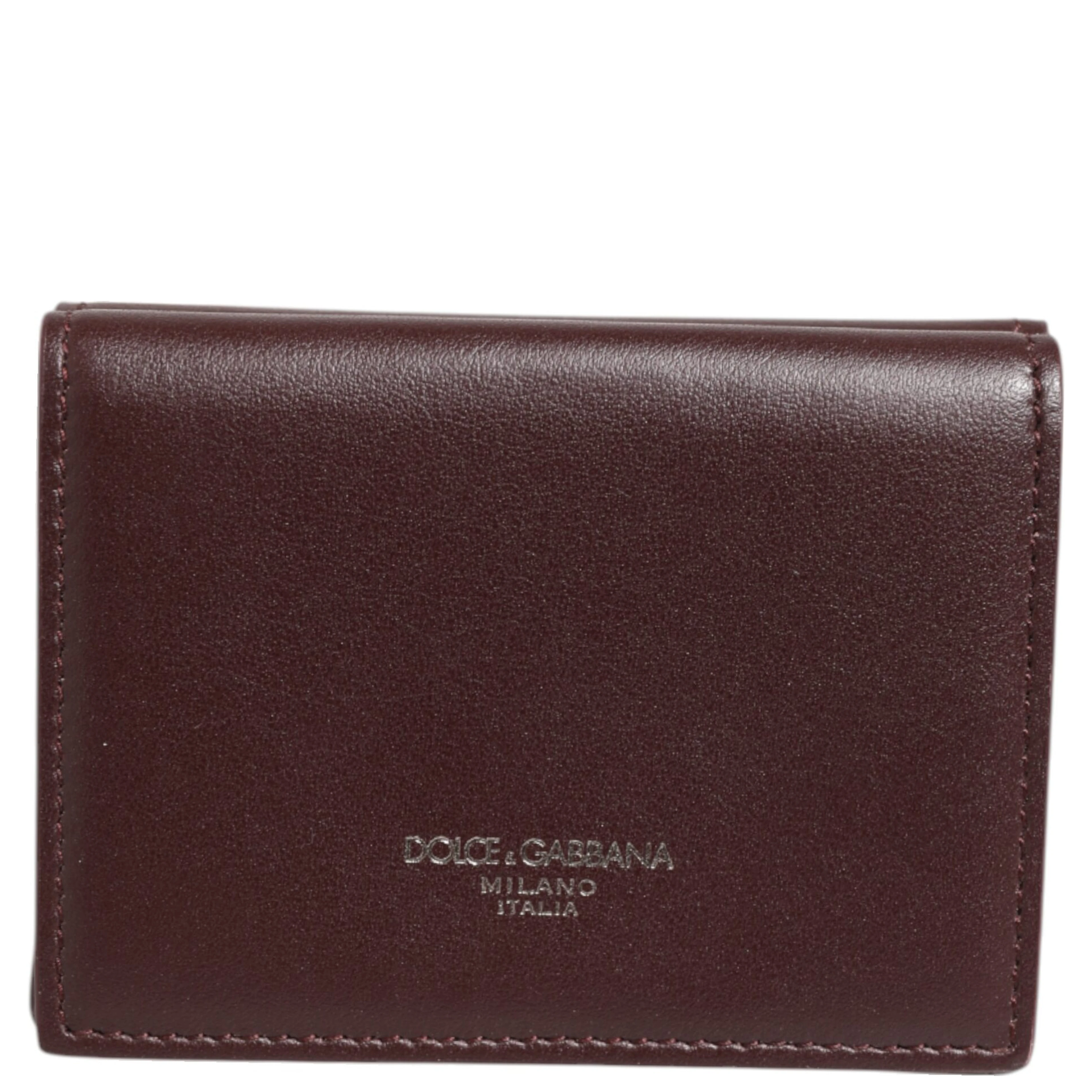 Leather Embossed Logo Trifold Men Card Holder Dark Brown